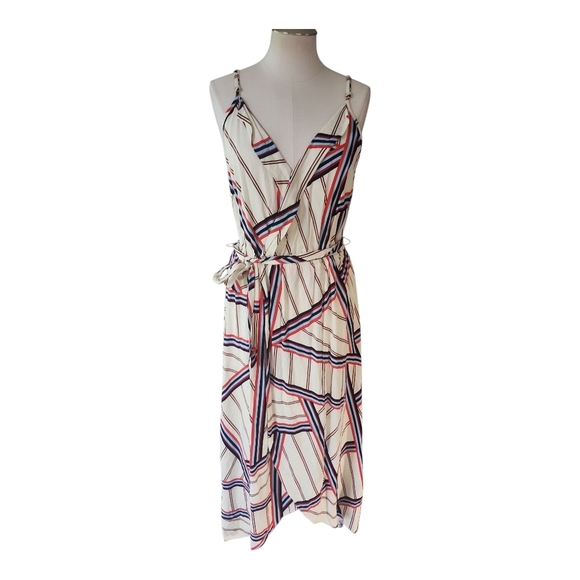 Vintage Q&A Striped Sleeveless V-Neck Dress L, Classic Summer Style - Picture 2 of 10